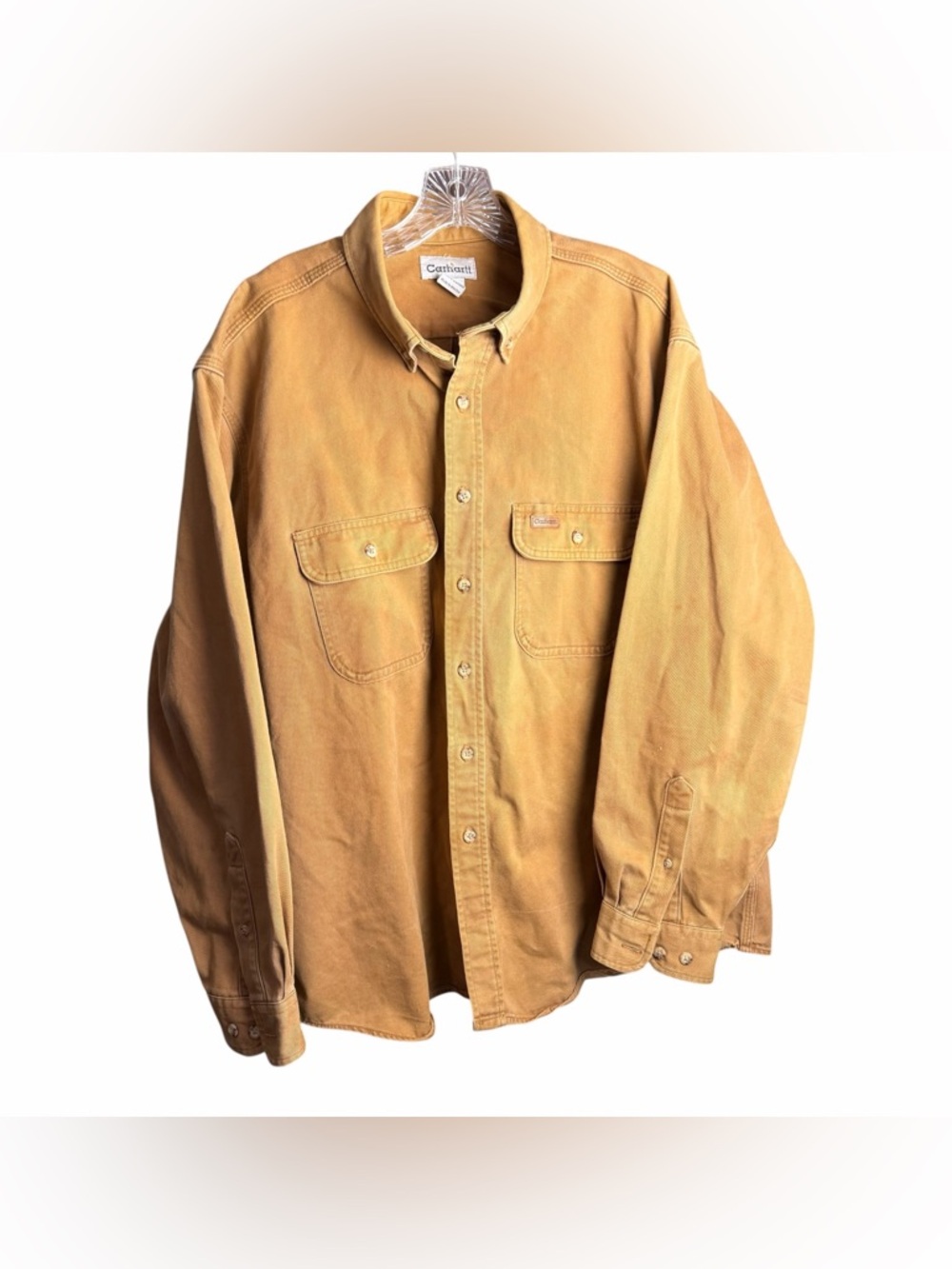 CARHARTT Shirt Mens XL S09 Oakman Work Utility Sandstone Twill Cotton Wash Brown